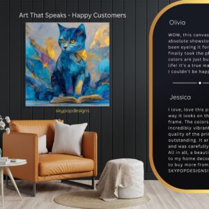 Blue Cat Reading Art