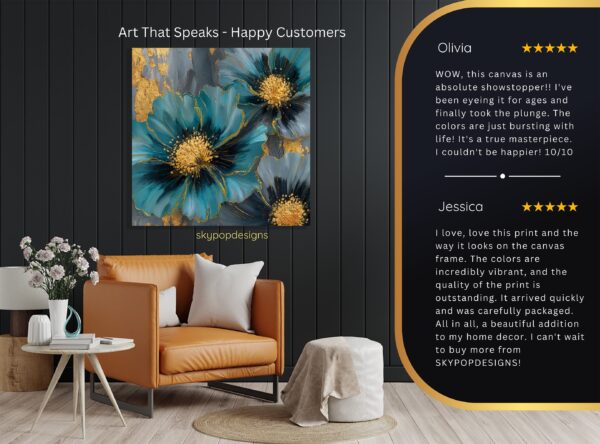 Luxe Teal Blooms Art