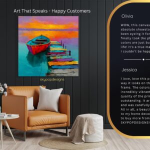 Vibrant Sunset Boat Art