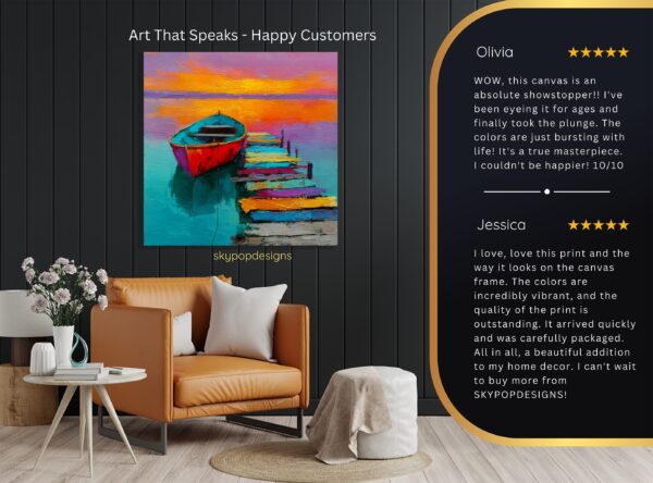 Vibrant Sunset Boat Art