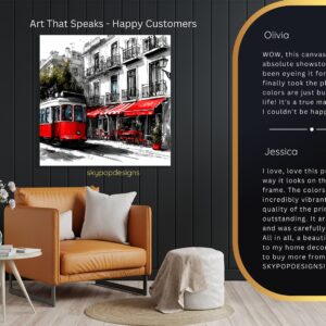 Red Tram City Scene Art