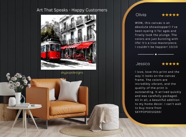 Red Tram City Scene Art