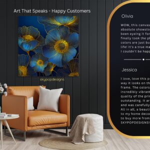 Golden Blue Floral Art