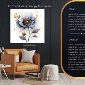 Blue Gold Flower Art