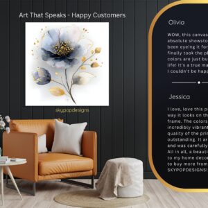 Blue Gold Flower Art
