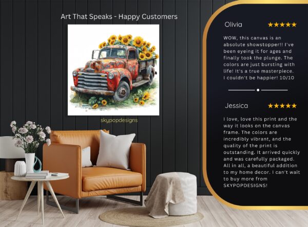 Vintage Truck Sunflower Art