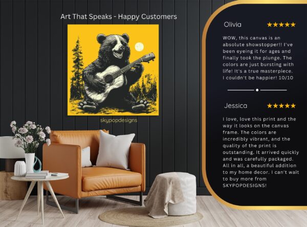 Bear Playing Guitar Moon Art