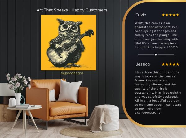 Guitar Playing Owl Art