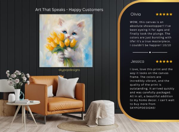 Kitten Yellow Tulips Art