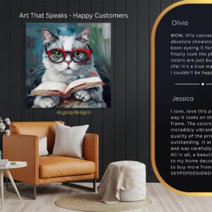 Sophisticated Cat Reading Art
