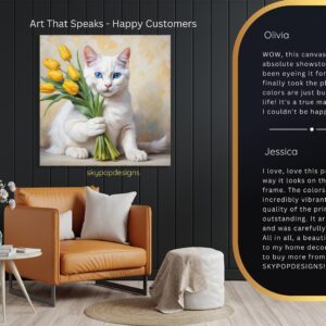 White Cat With Yellow Tulips Art