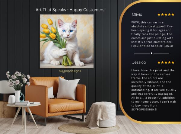 White Cat With Yellow Tulips Art