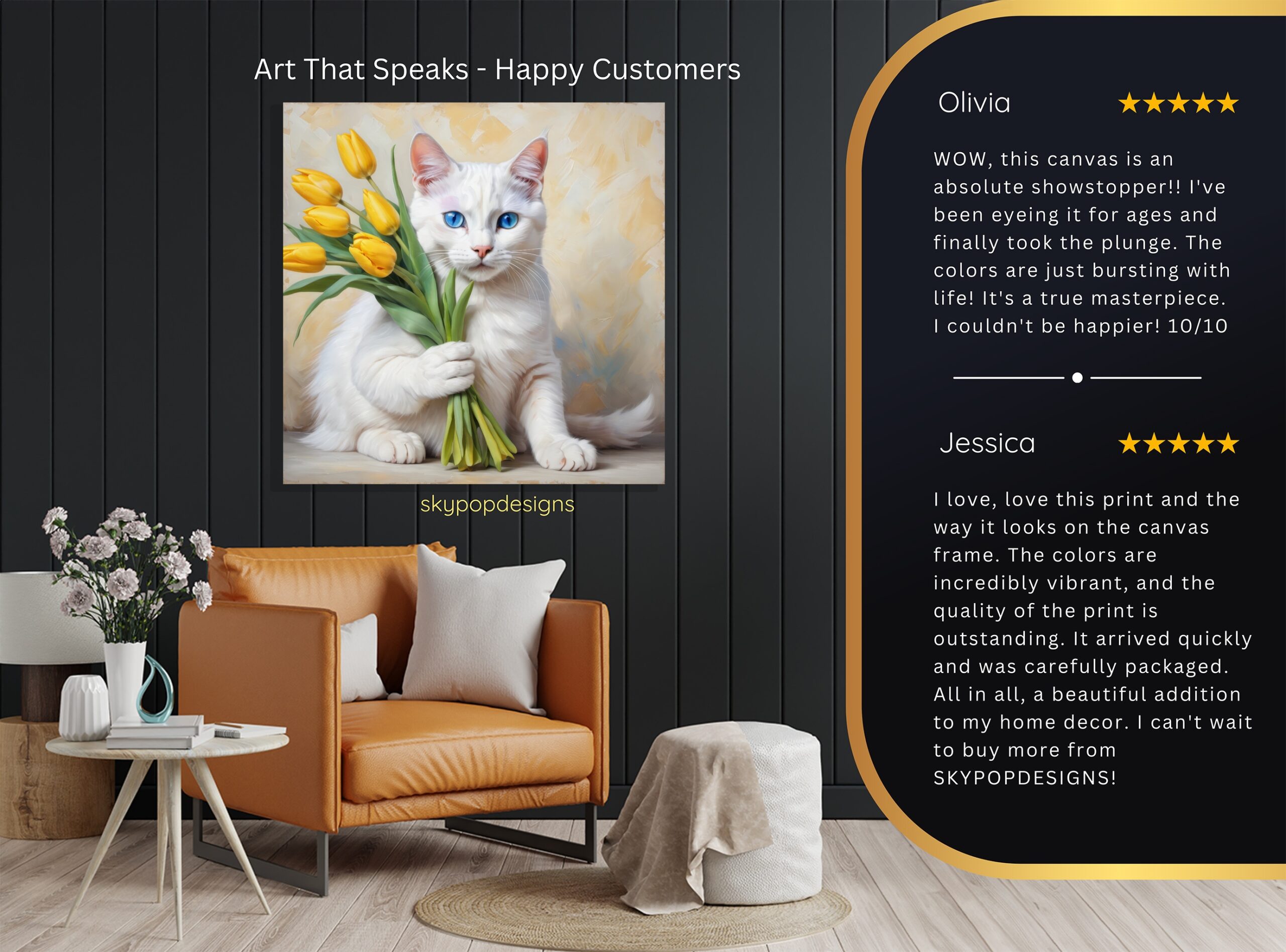 8.jpg White Cat With Yellow Tulips Art