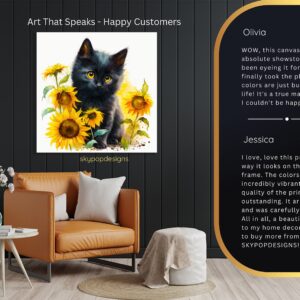Black Cat and Sunflowers Art