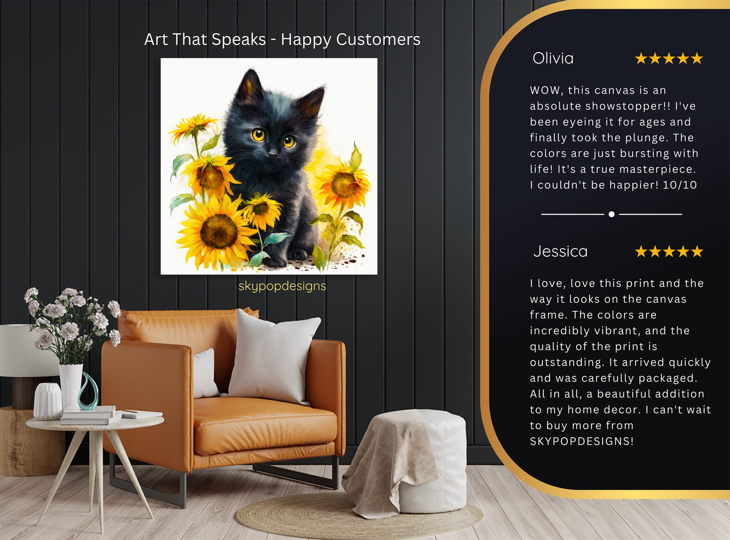 8.jpg Black Cat and Sunflowers Art