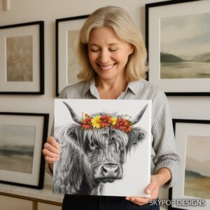 Highland Cow Floral Crown Art