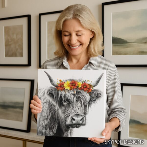 Highland Cow Floral Crown Art