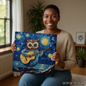 Owl Guitar Starry Night Art