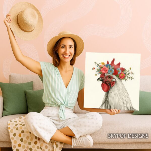 Rooster Floral Crown Art