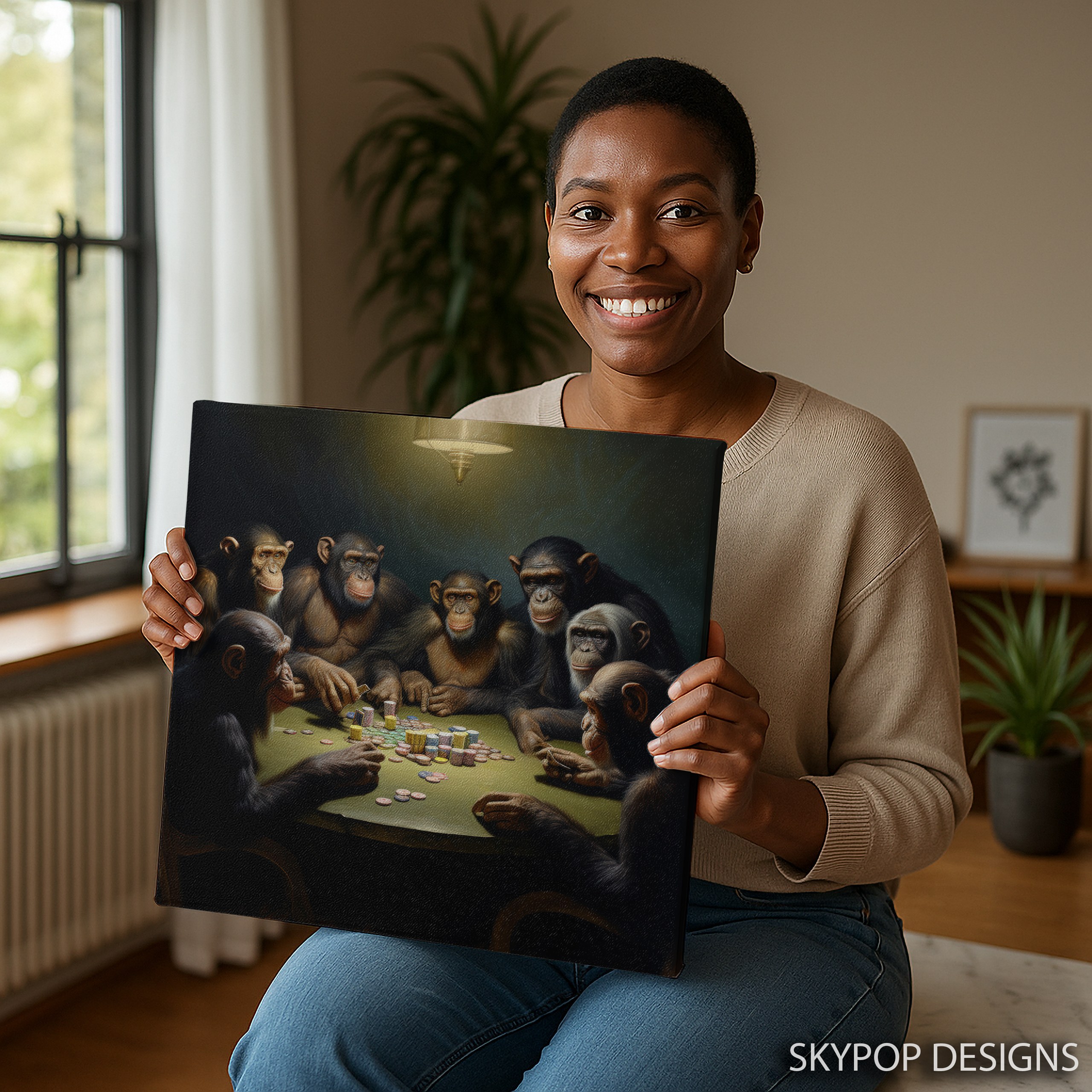 9.jpg Chimpanzee Poker Night Art
