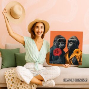 Gorillas With Flowers Art