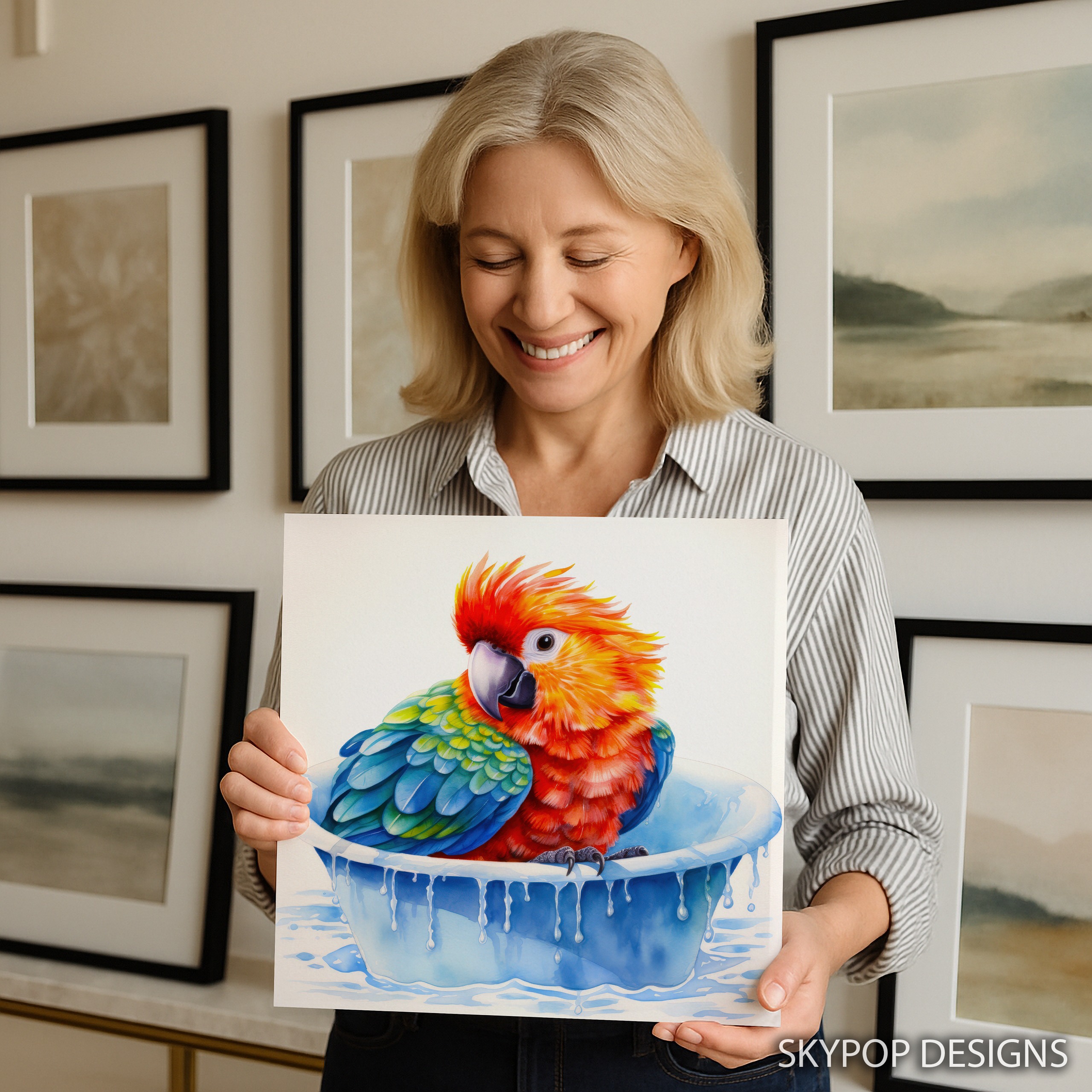 9.jpg Parrot Bath Time Art