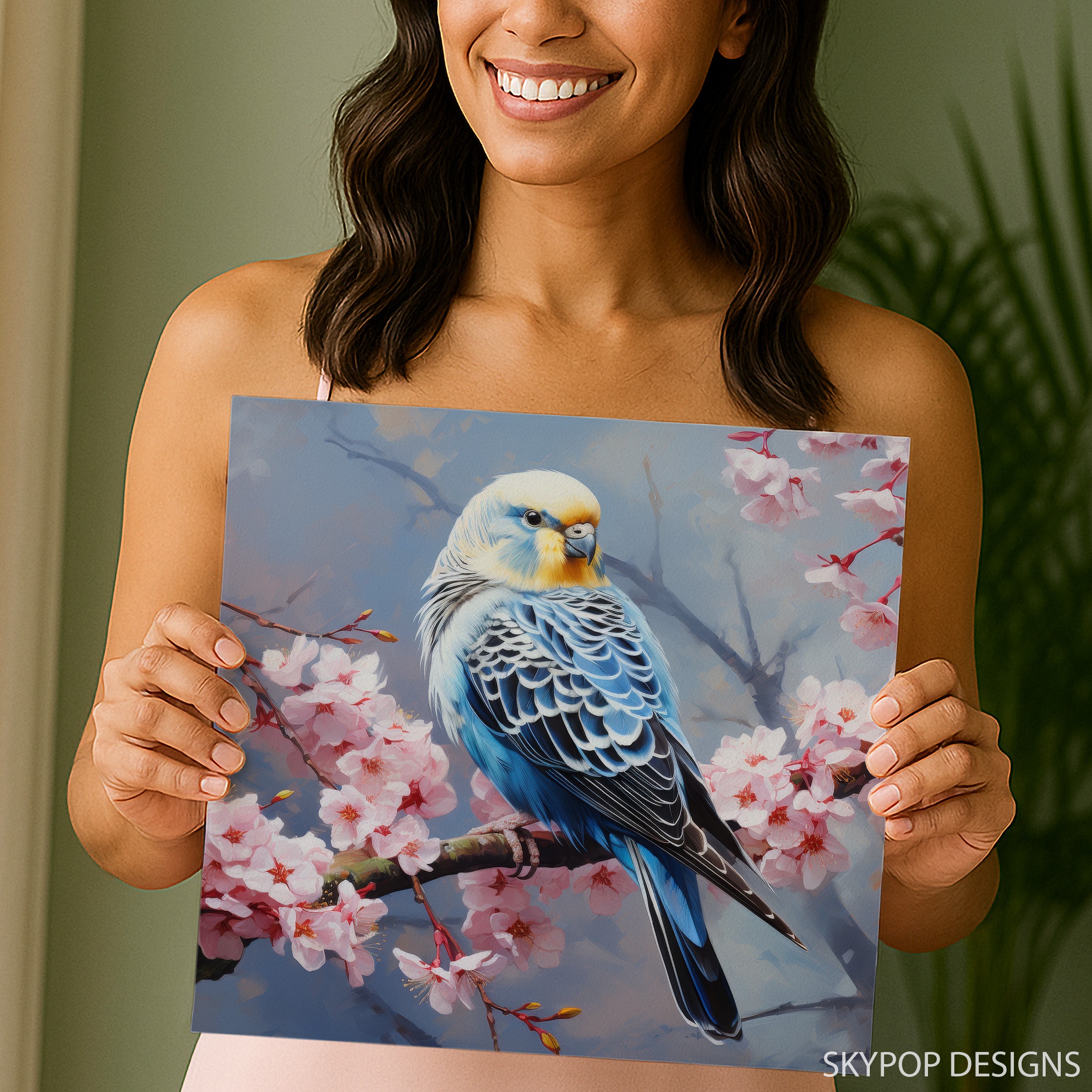 9.jpg Blue Budgie Cherry Blossom Art
