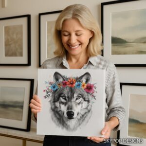 Wolf Floral Crown Art