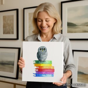 Owl Reading Books Art
