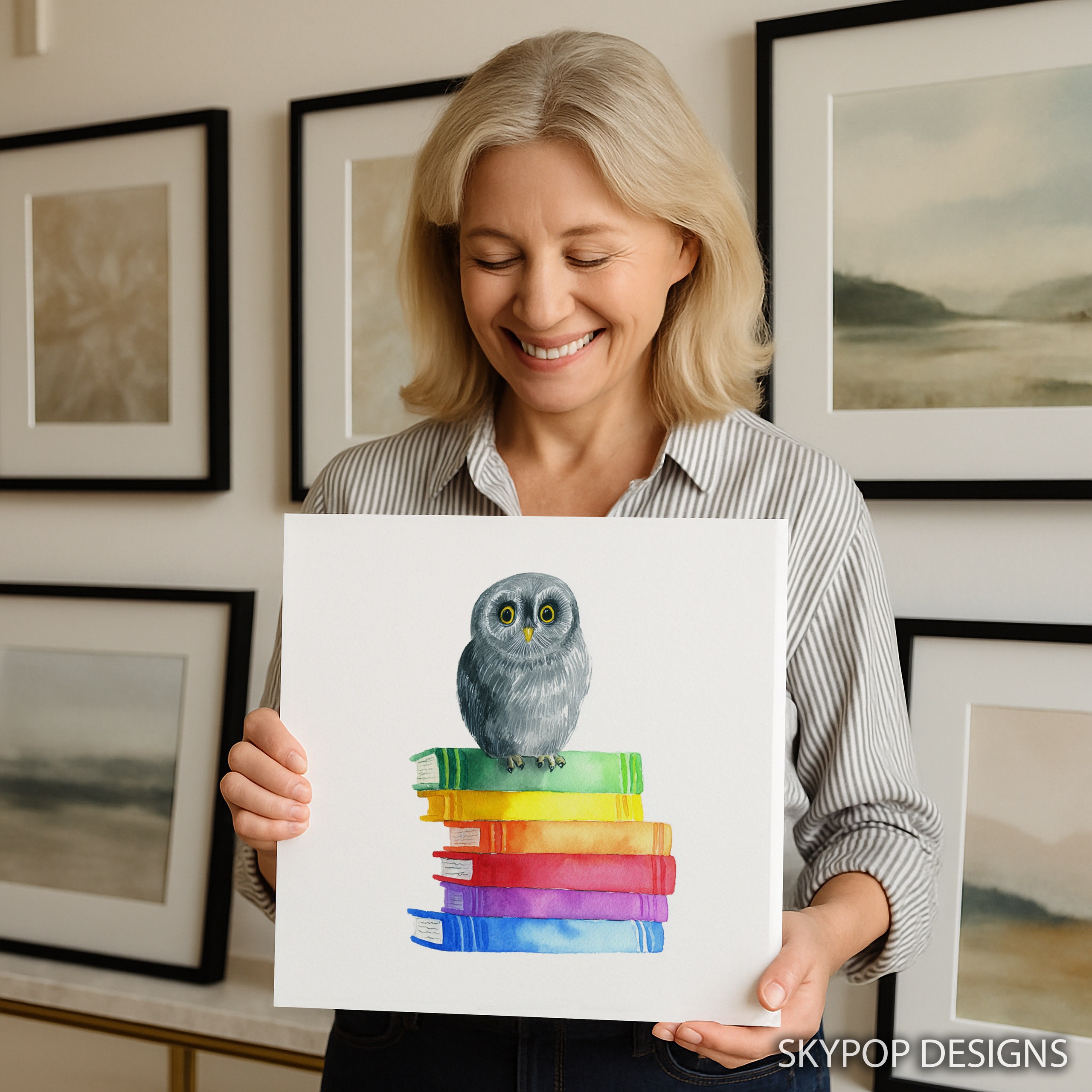 9.jpg Owl Reading Books Art