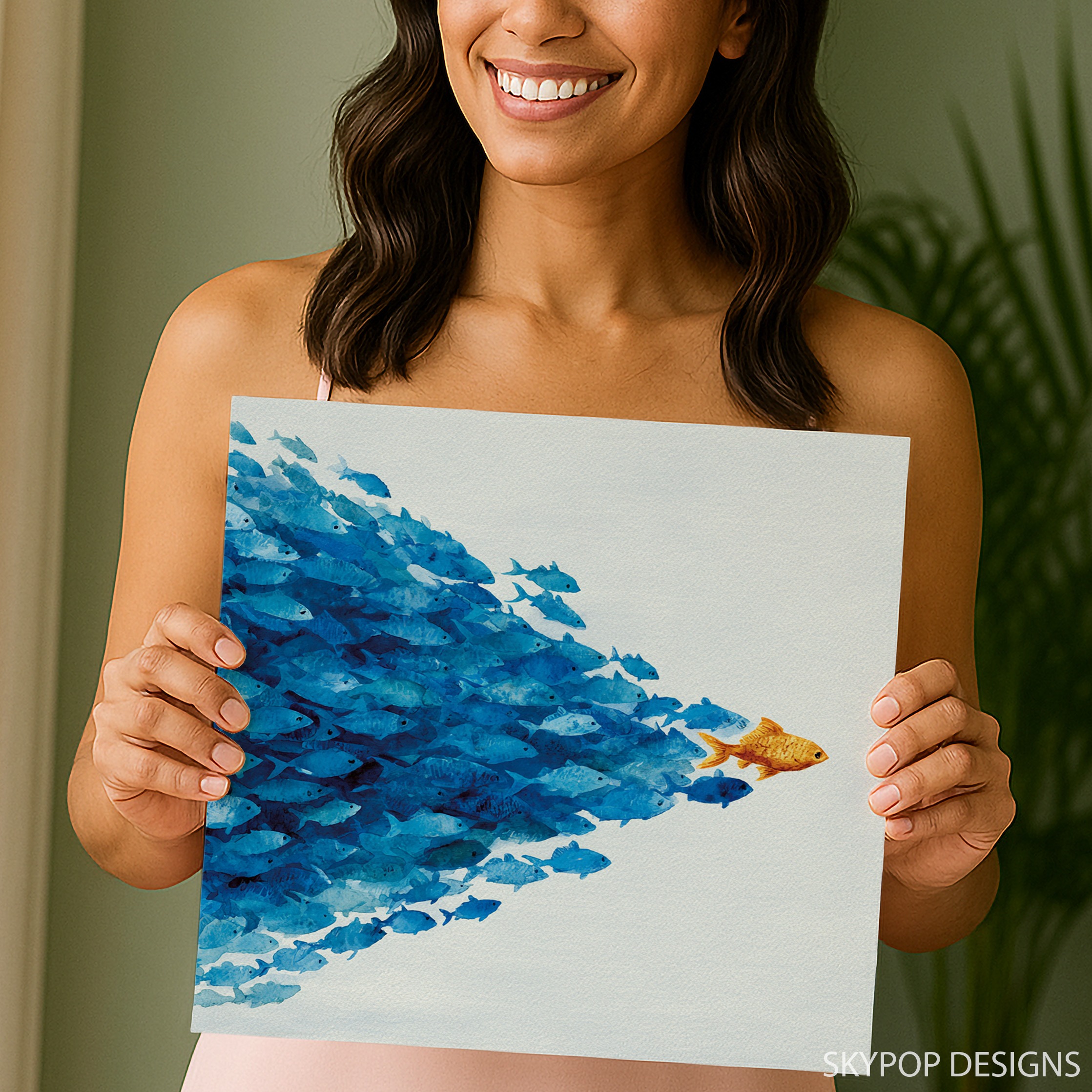 9.jpg Blue Fish School Art