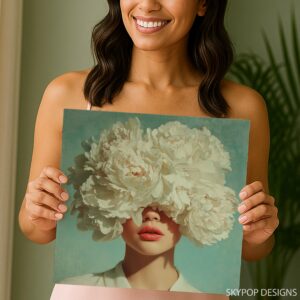 White Peony Bloom Portrait Art