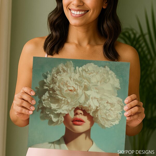 White Peony Bloom Portrait Art