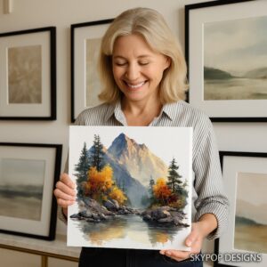Mountain River Reflection Art