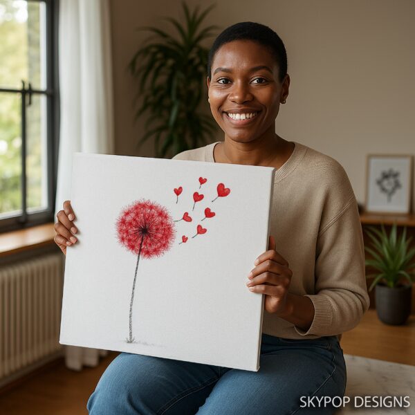 Red Dandelion Heart Art