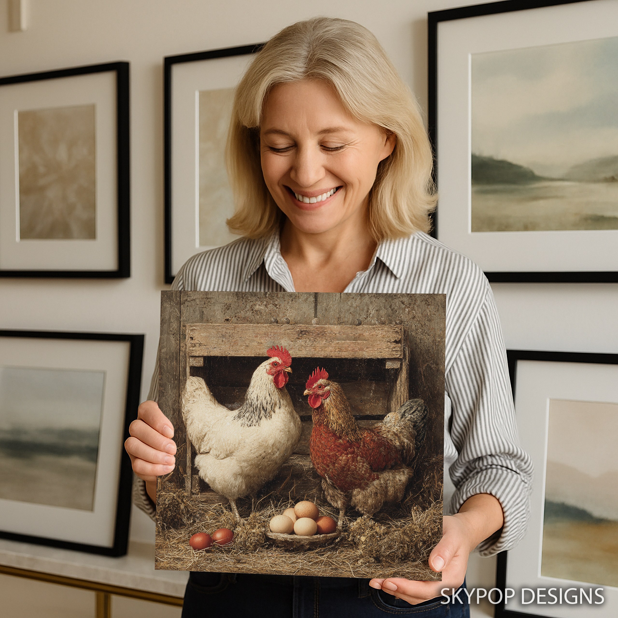 9.jpg Rooster and Chicken Art