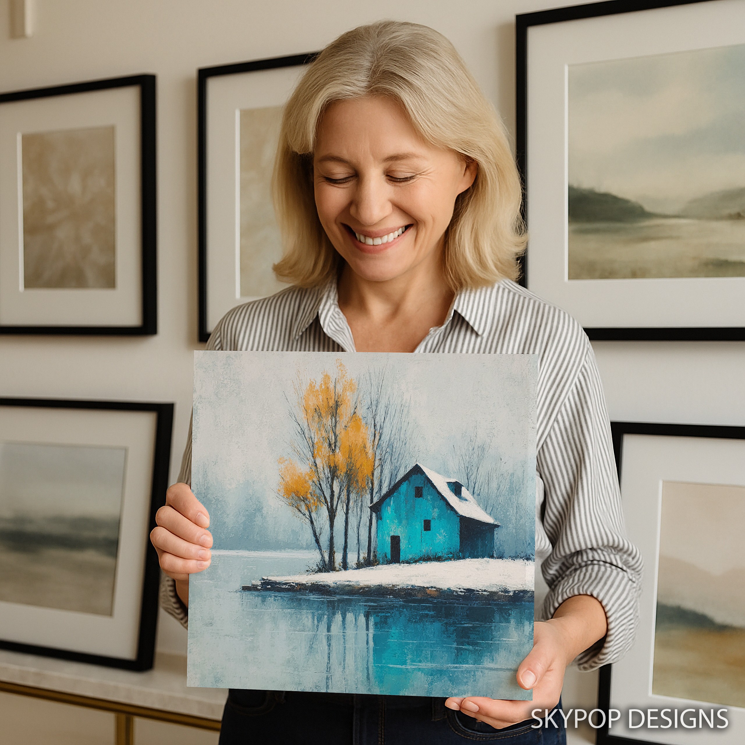 9.jpg Lakeside Blue Cabin Art