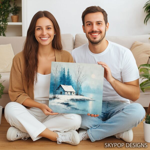 Winter Cabin Lake Art