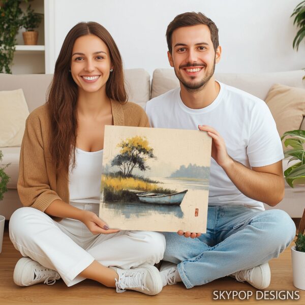 Serene Lake Boat Art