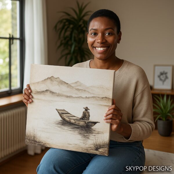 Tranquil Lake Boat Art