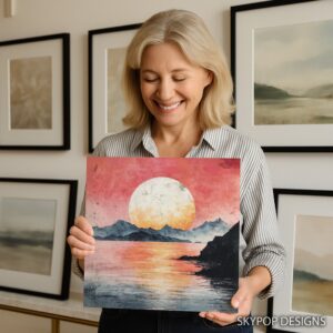 Serene Sunset Mountain Lake Art