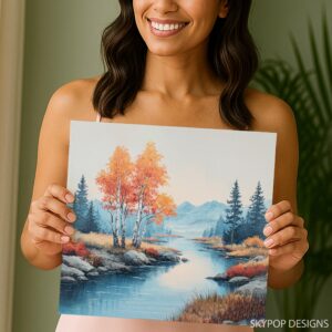 Autumn River Landscape Art