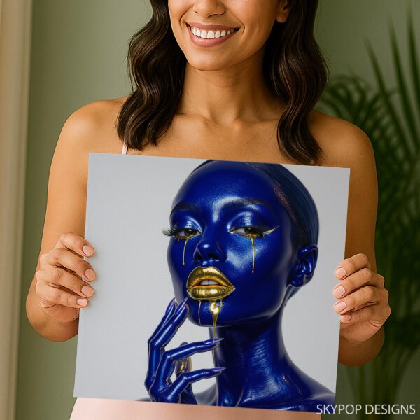 Blue Gold Drip Art