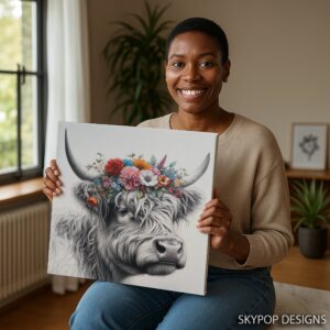 Highland Cow Floral Crown Art