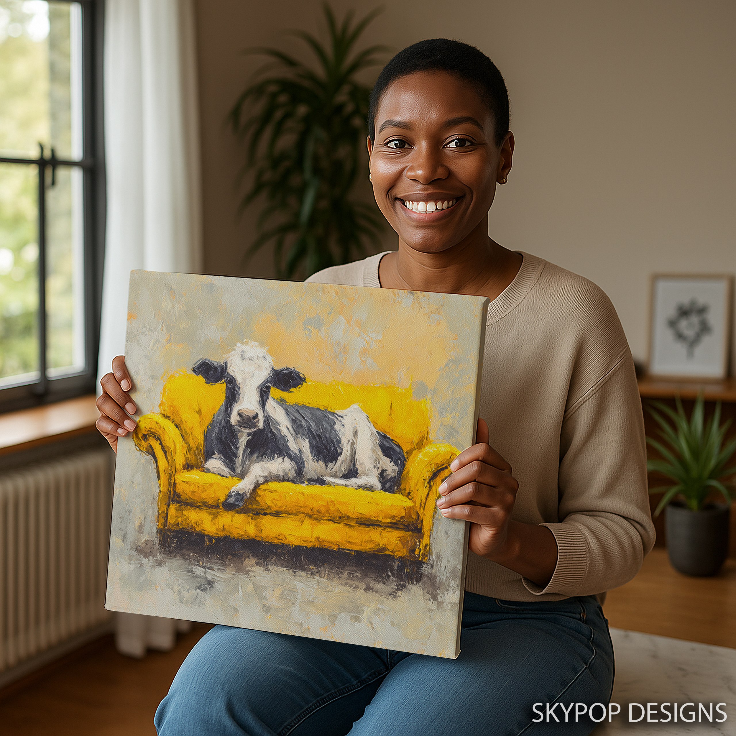 9.jpg Cow on Yellow Couch Art