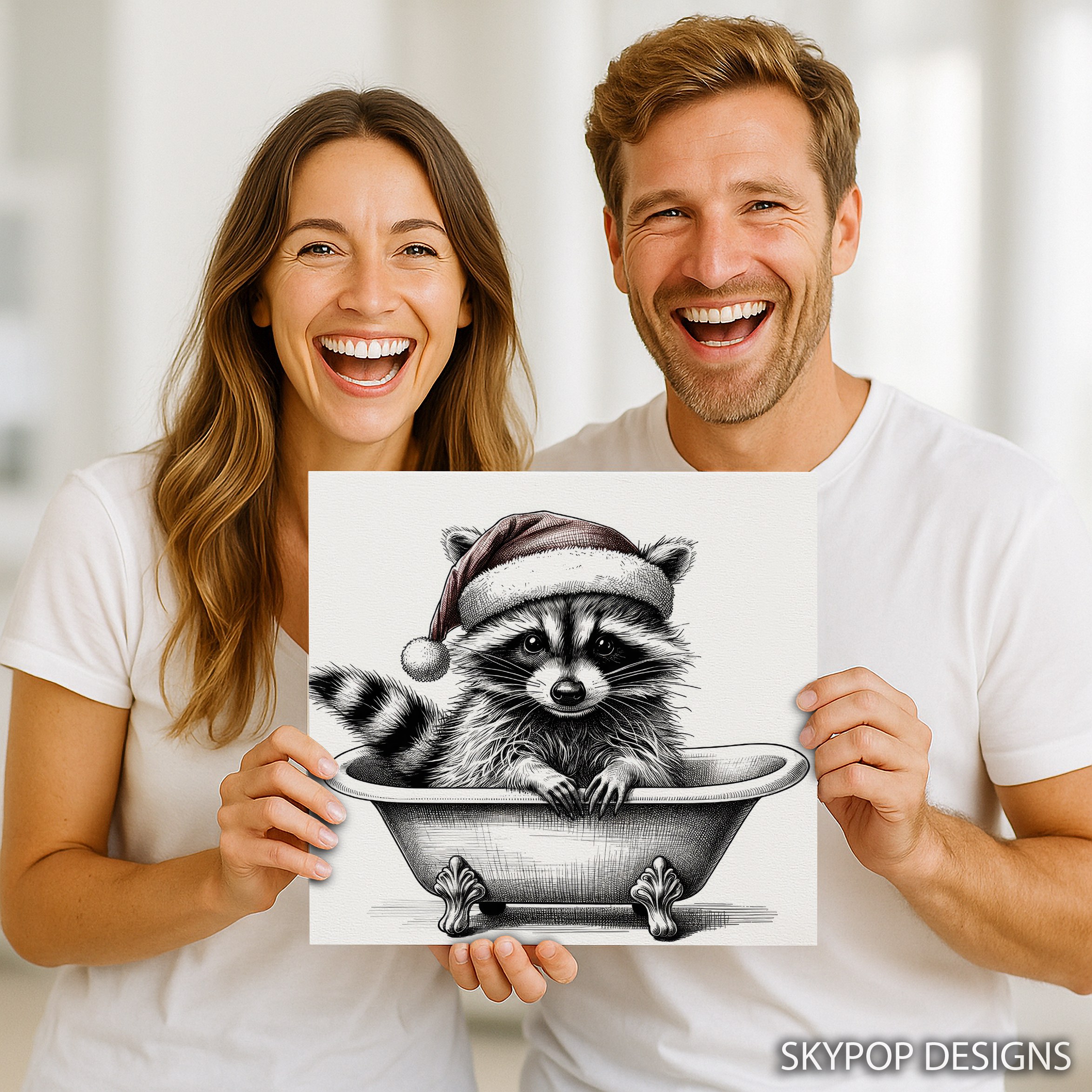 9.jpg Raccoon Christmas Bath Art