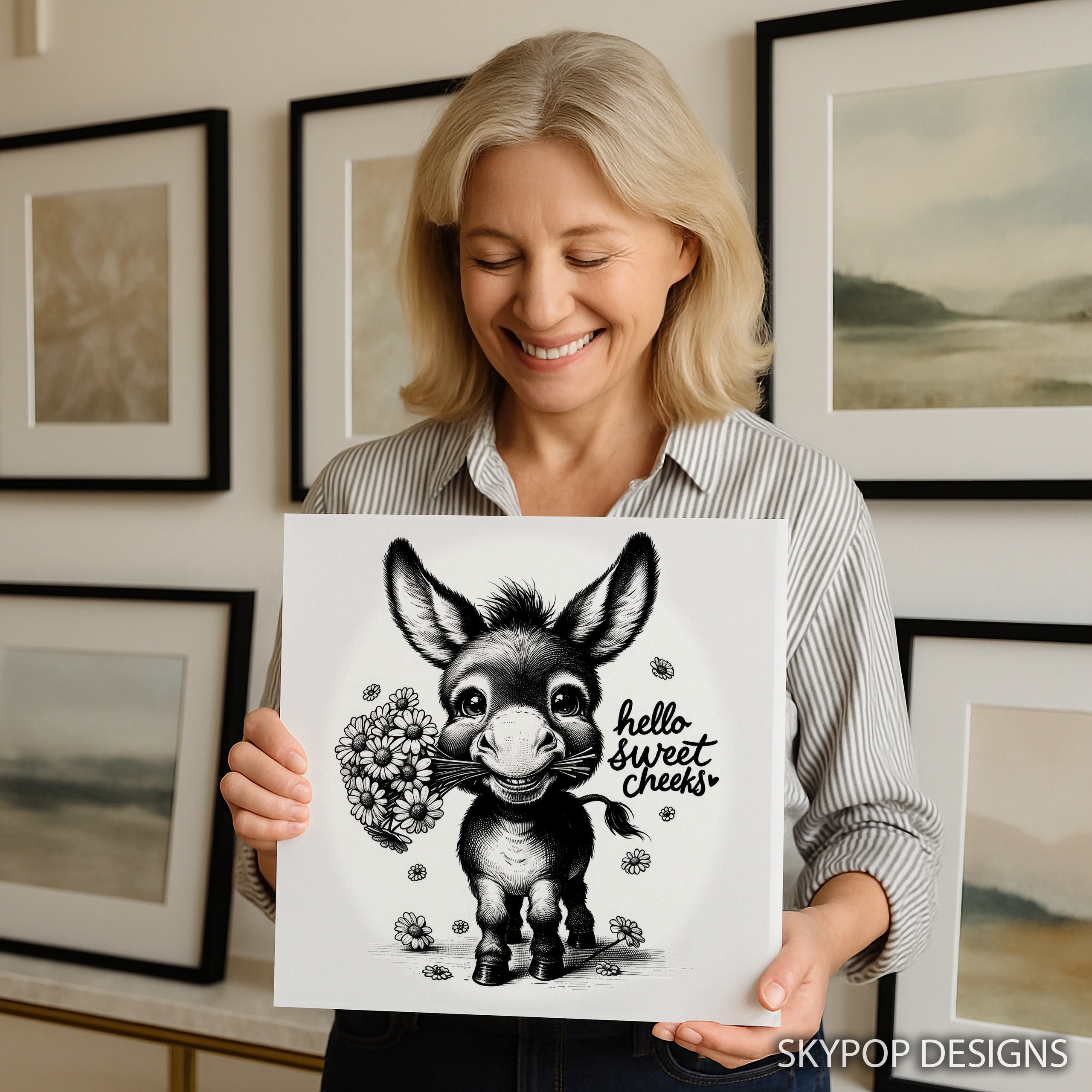 9.jpg Donkey Holding Flowers Art