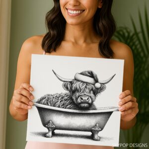 Highland Cow Bath Time Art