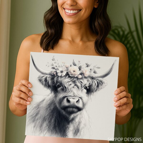 Highland Cow Floral Crown Art