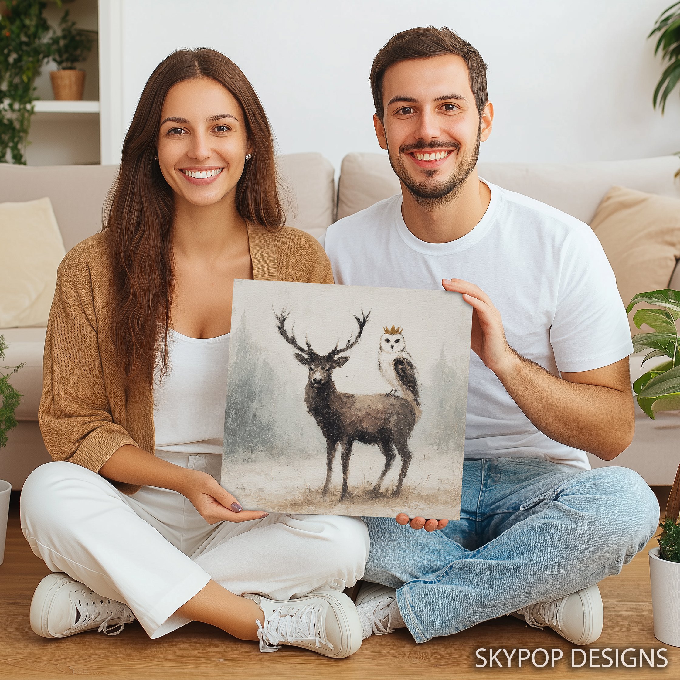 9.jpg Crowned Owl and Deer Art